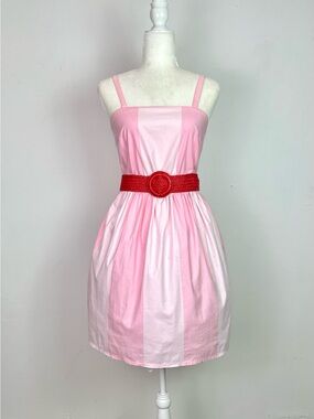 Vintage 70s Pink Striped Sleeveless Cotton Mini Dress Size XS